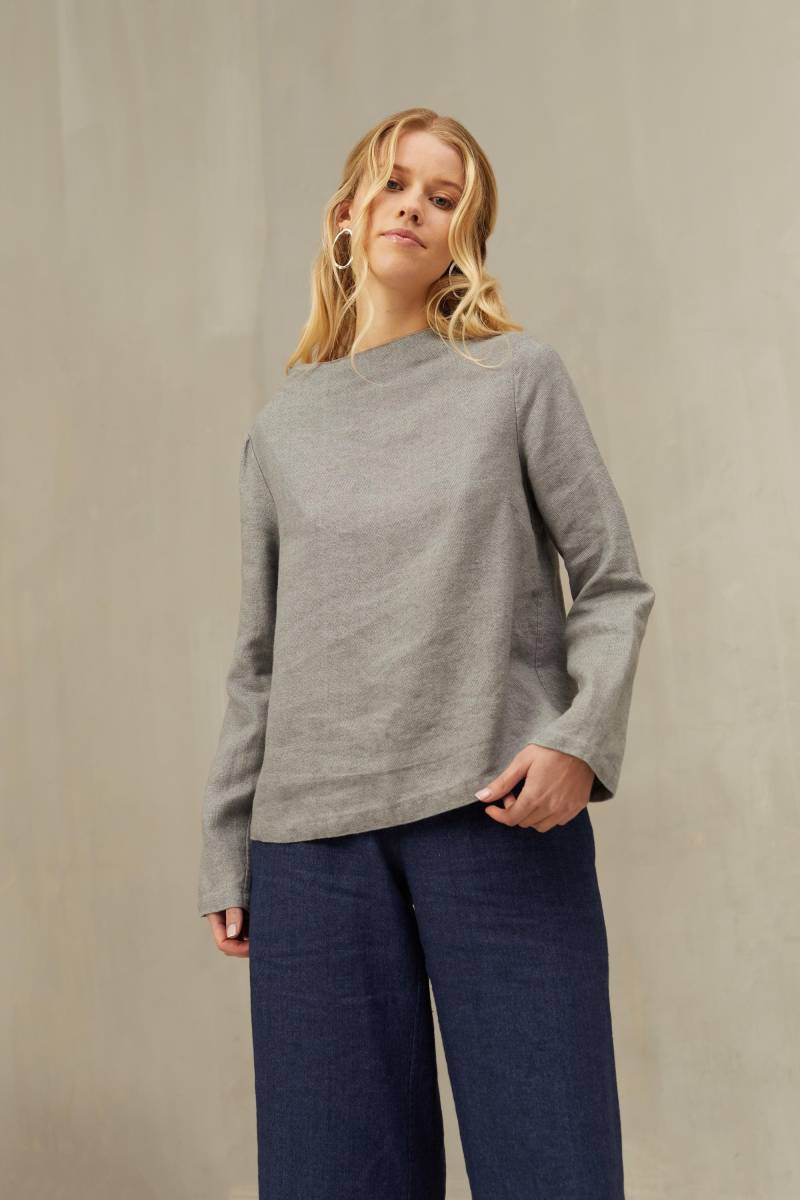 Leinen-Wollmischung Bluse Langarm Grau Sweater Top Aya von LGlinen