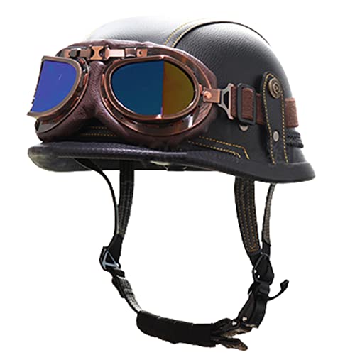 Offener Helm im Deutschen Stil, Motorrad-Halbhelm, Vintage-Halb-Mopedhelm aus PU-Leder, DOT/ECE-zugelassene deutsche Helme für Männer und Frauen, Jet-Motorrad D,2XL=56-61CM Offener Helm im Deutschen Stil, Motorrad-Halbhelm, Vintage-Halb-Mopedhelm aus PU-Leder, DOT/ECE-zugelassene deutsche Helme für Männer und Frauen, Jet-Motorrad D,2XL=56-61CM von LHBM