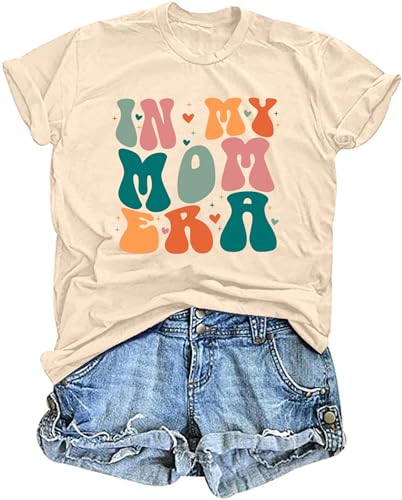 In My Mom Era Shirt Frauen Mama T-Shirt Mom Life Tops Lustiger Buchstabendruck Casual Tees, Cream, Groß In My Mom Era Shirt Frauen Mama T-Shirt Mom Life Tops Lustiger Buchstabendruck Casual Tees, Cream, Groß von LHBNK