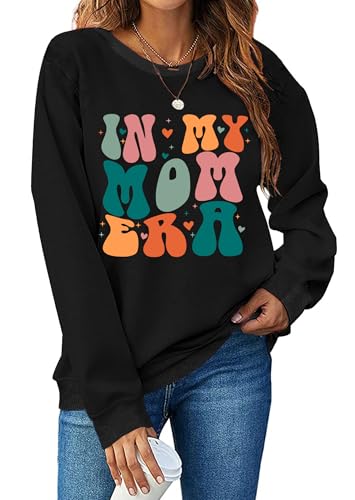 LHBNK In My Mom Era Sweatshirt Damen Mama Sweatshirt Mom Life Pullover Tops Casual Langarm Bluse, Schwarz, M von LHBNK