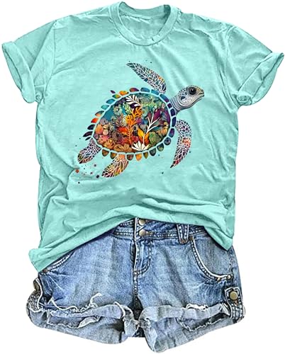Sea Turtle Shirt für Damen, lustiger Tierdruck, T-Shirt, Ozeanleben, Hawaii, Urlaub, Sommer Tops, Grün , Groß von LHBNK