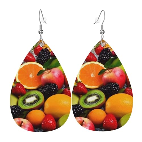Bunte Obst-Ohrringe für Damen, tropfenförmig, Leder, doppelseitig, baumelnde Ohrringe, leicht, Damen-Ohr-Accessoires, Schmuck, modisches Geburtstagsgeschenk von LHBWCVN