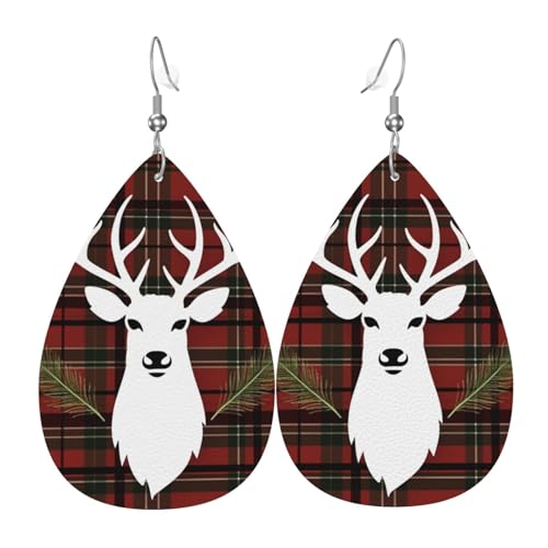Frohe Weihnachten Rentier Schottenkaro Kariert Xmas Ohrringe für Frauen Teardrop Leder Ohrring Doppelseitig Tropfen baumeln Ohrringe Leicht Damen Ohrschmuck Schmuck Mode Geburtstagsgeschenk von LHBWCVN