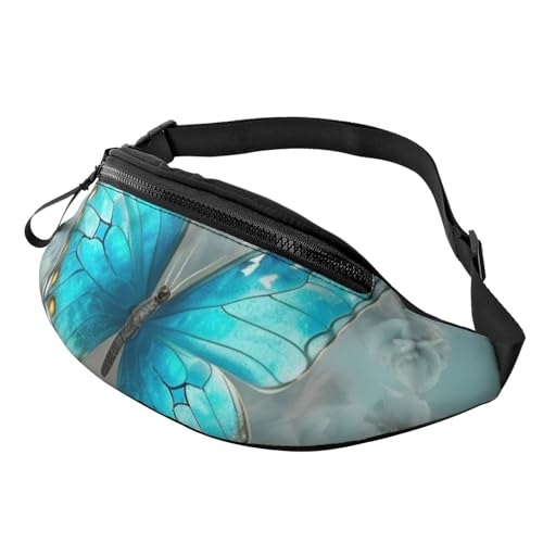 Gürteltasche für Damen und Herren, wasserdicht, mit Schmetterlingen, Hellblau von LHBWCVN