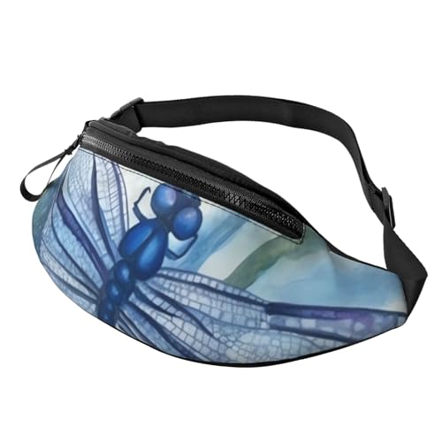 Handbemalte blaue Libellen-Gürteltasche für Herren und Damen, Crossbody-Bauchtasche, wasserdicht, Sport-Gürteltasche, Outdoor-Hüfttasche von LHBWCVN
