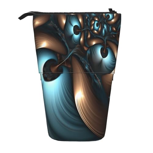 LHBWCVN Abstrakte blaue braune Kosmetiktasche, Stehendes Federmäppchen, Teleskop-Federtasche, tragbarer Stifthalter, niedliches Stand-up-Bleistiftetui für Damen und Herren, Reise-Münztasche, Geldbörse von LHBWCVN