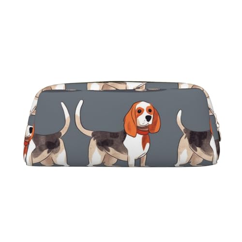 LHBWCVN Beagle Federmäppchen, großes Fassungsvermögen, ästhetisches Stifteetui, Leder, Make-up-Tasche für Damen und Herren, Reise-Kulturbeutel, Reißverschluss, Kosmetiktasche, weit geöffnetes Münzfach von LHBWCVN