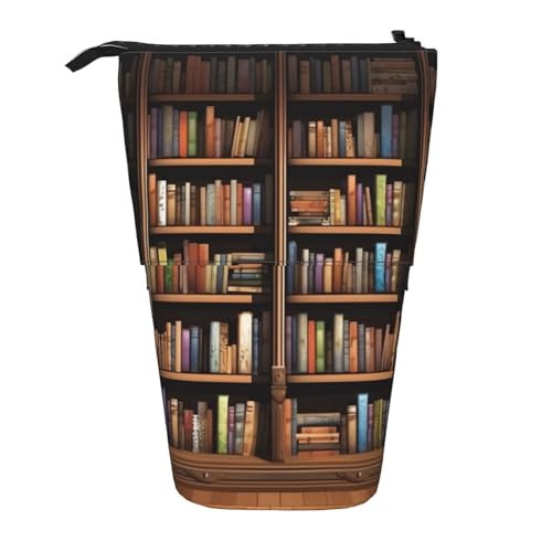 LHBWCVN Bibliotheks-Bücherregal, Kosmetiktasche, Stehendes Federmäppchen, Teleskop-Bleistifttasche, tragbarer Stifthalter, niedliches Stand-up-Bleistiftetui für Damen und Herren, Reise-Münztasche von LHBWCVN