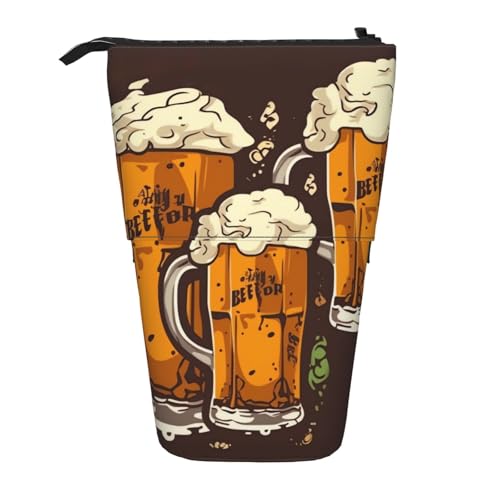 LHBWCVN Bier-Kosmetiktasche, Stehendes Federmäppchen, Teleskop-Bleistifttasche, tragbarer Stifthalter, niedlicher Stand-up-Bleistiftbeutel für Damen und Herren, Reise-Münztasche, Geldbörse von LHBWCVN