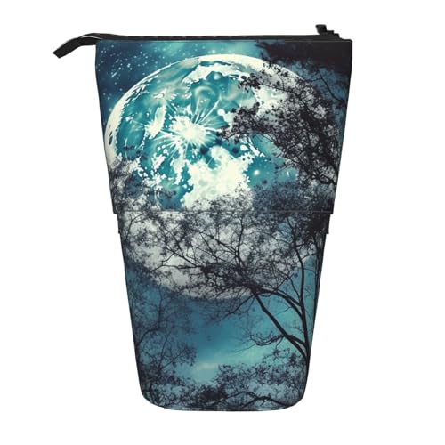 LHBWCVN Blue Moon Kosmetiktasche, Stehendes Federmäppchen, Teleskop-Bleistifttasche, tragbarer Stifthalter, niedliches Stand-up-Bleistiftetui für Damen und Herren, Reise-Münztasche, Geldbörse von LHBWCVN