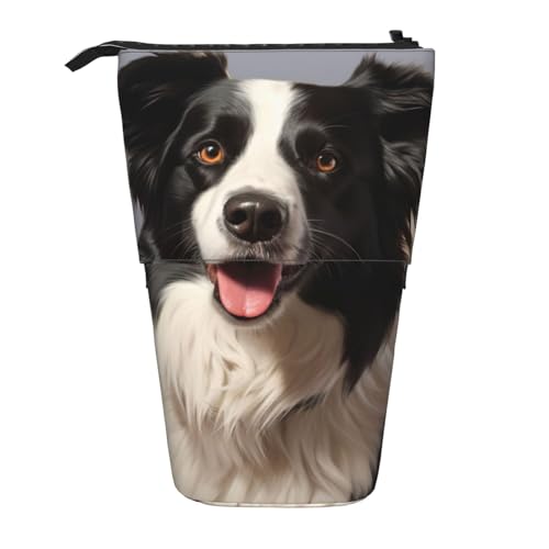 LHBWCVN Border Collie Kosmetiktasche, Stehendes Federmäppchen, Teleskop-Bleistifttasche, tragbarer Stifthalter, niedliches Stand-up-Bleistiftetui für Damen und Herren, Reise-Münztasche, Geldbörse von LHBWCVN