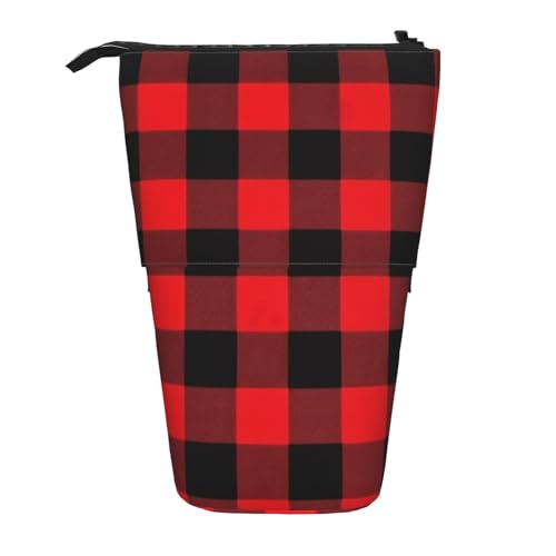 LHBWCVN Buffalo Karierte Kosmetiktasche, Stehendes Federmäppchen, Teleskop-Bleistifttasche, tragbarer Stifthalter, niedliches Steh-Bleistiftetui für Damen und Herren, Reise-Münztasche, Geldbörse von LHBWCVN