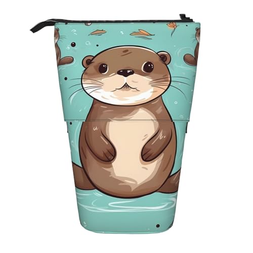 LHBWCVN Cartoon-Kosmetiktasche mit niedlichem Otter-Design, Teleskop-Federmäppchen, tragbarer Stifthalter, niedlicher Stand-up-Bleistiftbeutel für Damen und Herren, Reise-Münztasche, Geldbörse von LHBWCVN