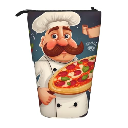 LHBWCVN Chef Pizza Kosmetiktasche, Stehendes Federmäppchen, Teleskop-Bleistifttasche, tragbarer Stifthalter, niedliches Stand-up-Bleistiftetui für Damen und Herren, Reise-Münztasche, Geldbörse von LHBWCVN
