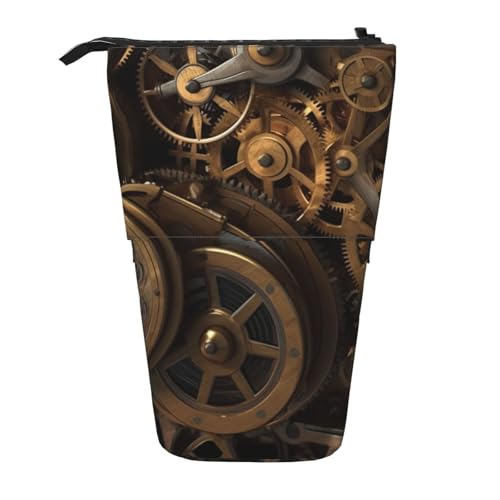 LHBWCVN Coole Steampunk Gears Kosmetiktasche, Stehendes Federmäppchen, Teleskop-Bleistifttasche, tragbarer Stifthalter, niedlicher Stand-up-Bleistiftbeutel für Damen und Herren, Reise-Münztasche von LHBWCVN