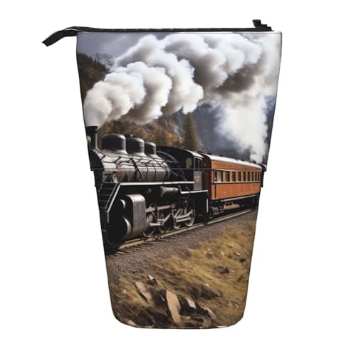 LHBWCVN Dampflokomotive Zug Kosmetiktasche Stehendes Federmäppchen Teleskop-Bleistifttasche Tragbarer Stifthalter Niedlich Stand Up Pencil Pouch für Damen Herren Reise Münzbeutel Geldbörse von LHBWCVN