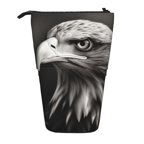 LHBWCVN Eagle Kosmetiktasche, Stehendes Federmäppchen, Teleskop-Bleistifttasche, tragbarer Stifthalter, niedlicher Stand-up-Bleistiftbeutel für Damen und Herren, Reise-Münztasche, Geldbörse, Schwarz von LHBWCVN