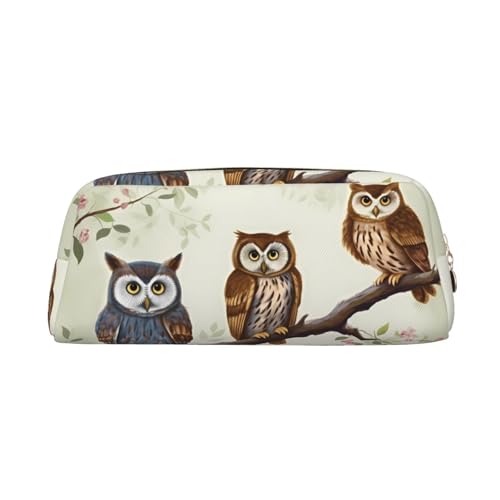LHBWCVN Federmäppchen mit Eulen auf einem Ast, großes Fassungsvermögen, ästhetische Stifttasche, Leder-Make-up-Tasche für Damen und Herren, Reise-Kulturbeutel, Reißverschluss, Kosmetiktasche, weit von LHBWCVN