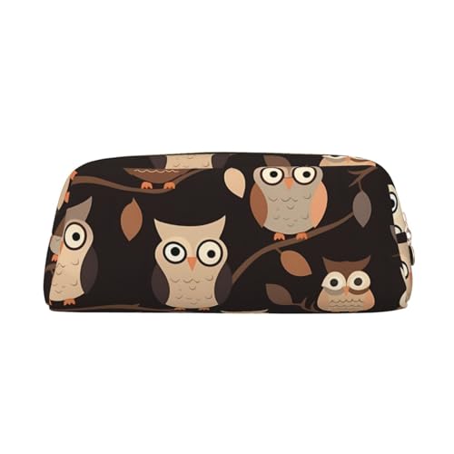 LHBWCVN Federmäppchen mit niedlichem Cartoon-Eulen-Design, großes Fassungsvermögen, ästhetisches Stifteetui, Leder, Make-up-Tasche für Damen und Herren, Reise-Kulturbeutel, Reißverschluss von LHBWCVN