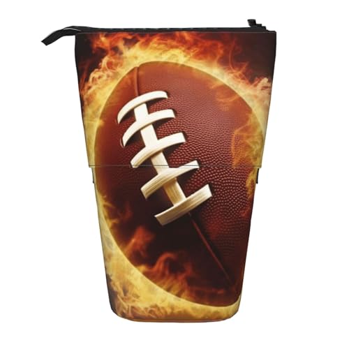 LHBWCVN Flaming American Football Kosmetiktasche, Stehendes Federmäppchen, Teleskop-Bleistifttasche, tragbarer Stifthalter, niedliches Stand-up-Bleistiftetui für Damen und Herren, Reise-Münztasche von LHBWCVN