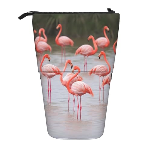 LHBWCVN Flamingos Kosmetiktasche, Stehendes Federmäppchen, Teleskop-Bleistifttasche, tragbarer Stifthalter, niedliches Stand-up-Bleistiftetui für Damen und Herren, Reise-Münztasche, Geldbörse von LHBWCVN
