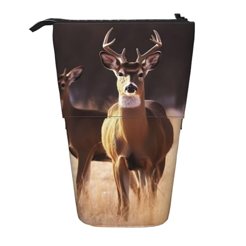 LHBWCVN Free Deer Kosmetiktasche, Stehendes Federmäppchen, Teleskop-Bleistifttasche, tragbarer Stifthalter, niedliches Stand-up-Bleistiftetui für Damen und Herren, Reise-Münztasche, Geldbörse von LHBWCVN