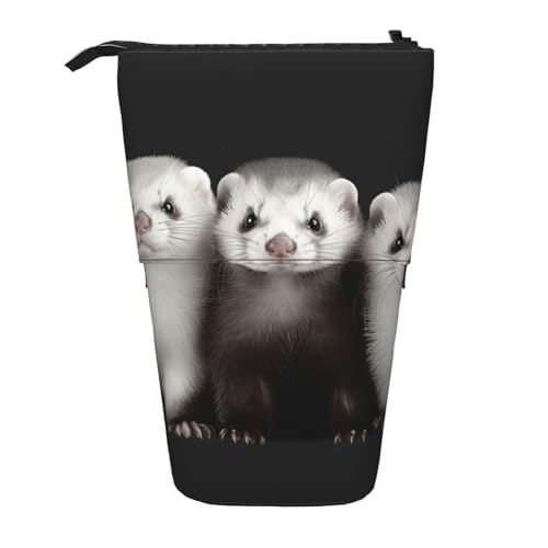 LHBWCVN Frettchen Kosmetiktasche, Stehendes Federmäppchen, Teleskop-Bleistifttasche, tragbarer Stifthalter, niedlicher Stand-up-Bleistiftbeutel für Damen und Herren, Reise-Münztasche, Geldbörse von LHBWCVN