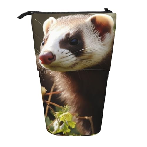 LHBWCVN Frettchen-Kosmetiktasche, Stehendes Federmäppchen, Teleskop-Federtasche, tragbarer Stifthalter, niedliches Stand-up-Bleistiftetui für Damen und Herren, Reise-Münztasche, Geldbörse von LHBWCVN