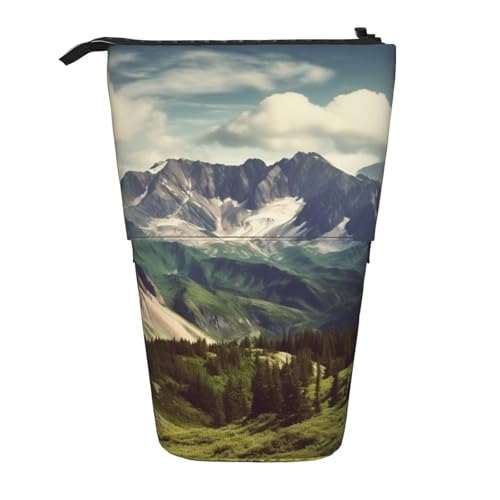 LHBWCVN Kosmetiktasche, Motiv: Berge Landschaft, Stehendes Federmäppchen, Teleskop-Federtasche, tragbarer Stifthalter, niedliches Stand-up-Bleistiftetui für Damen und Herren, Reise-Münztasche von LHBWCVN
