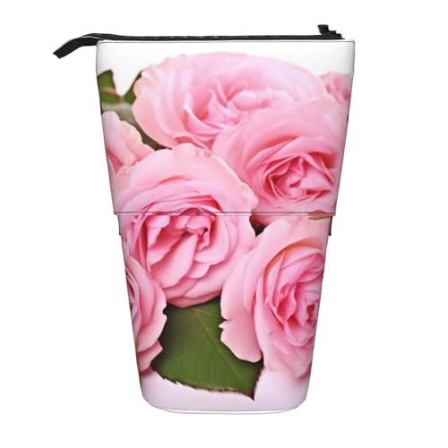 LHBWCVN Kosmetiktasche, Motiv: Rote frische Rosen, Stehendes Federmäppchen, Teleskop-Bleistifttasche, tragbarer Stifthalter, niedliches Stand-up-Bleistiftetui für Damen und Herren, Reise-Münztasche von LHBWCVN