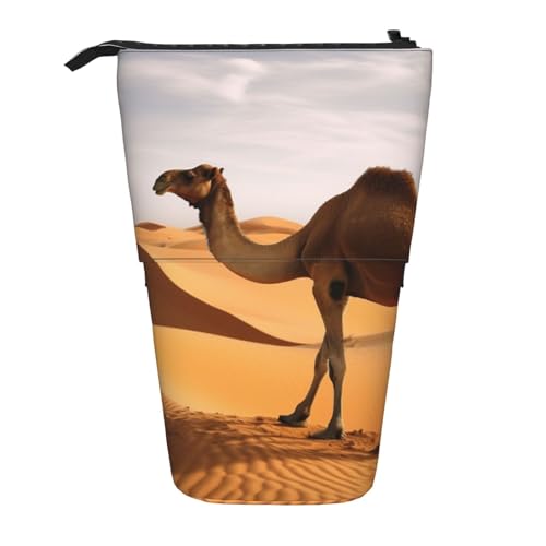 LHBWCVN Kosmetiktasche, Motiv: Wüstensand, Kamel, Stehendes Federmäppchen, Teleskop-Bleistifttasche, tragbarer Stifthalter, niedlicher Stand-up-Bleistiftbeutel für Damen und Herren, Reise-Münztasche von LHBWCVN