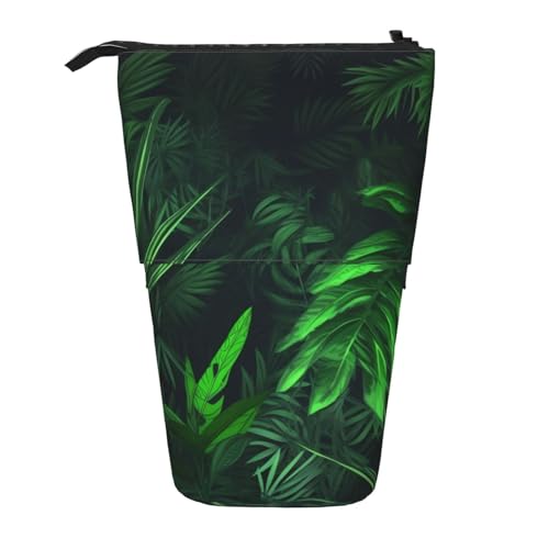 LHBWCVN Kosmetiktasche, Motiv: tropische Dschungelpflanze, stehend, Teleskop-Federtasche, tragbarer Stifthalter, niedliches Stand-up-Bleistiftetui für Damen und Herren, Reise-Münztasche, Geldbörse von LHBWCVN