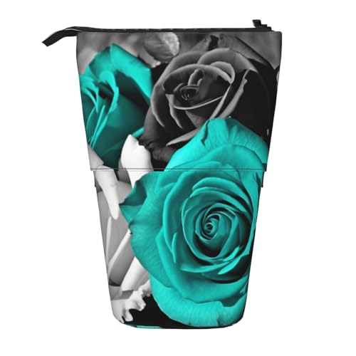 LHBWCVN Kosmetiktasche, Stehendes Federmäppchen, Teleskop-Federmäppchen, tragbar, niedliches Stand-up-Federmäppchen für Damen und Herren, Reise-Münztasche, Geldbörse, Schwarz / Weiß / Blaugrün / Grau von LHBWCVN