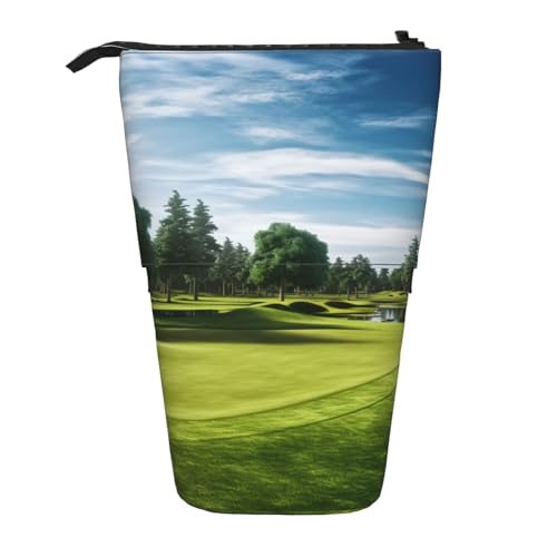 LHBWCVN Kosmetiktasche für Golfplatz, Rasen, Stehendes Federmäppchen, Teleskop-Federtasche, tragbarer Stifthalter, niedliches Stand-up-Bleistiftetui für Damen und Herren, Reise-Münztasche, Geldbörse von LHBWCVN