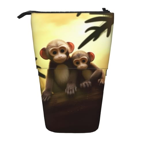 LHBWCVN Kosmetiktasche für Paare, Affe, Stehendes Federmäppchen, Teleskop-Bleistifttasche, tragbarer Stifthalter, niedliches Stand-up-Bleistiftetui für Damen und Herren, Reise-Münztasche, Geldbörse von LHBWCVN