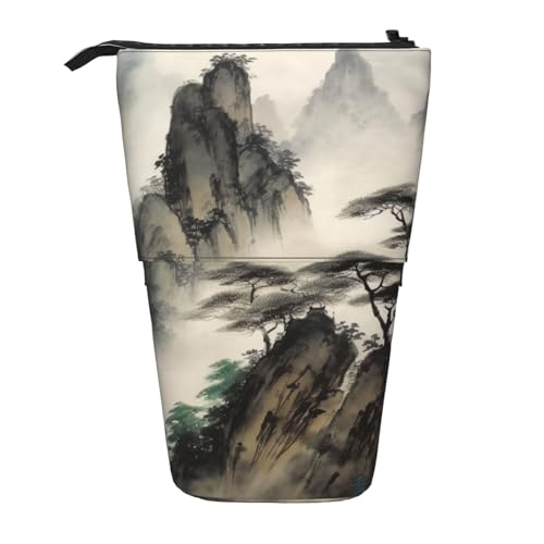 LHBWCVN Kosmetiktasche für chinesische Landschaftsmalerei, Stehendes Federmäppchen, Teleskop-Bleistifttasche, tragbarer Stifthalter, niedliches Stand-up-Bleistiftetui für Damen und Herren von LHBWCVN