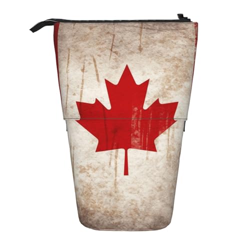 LHBWCVN Kosmetiktasche im Retro-Stil mit Kanada-Flagge, Teleskop-Federmäppchen, tragbarer Stifthalter, niedliches Stand-up-Bleistiftetui für Damen und Herren, Reise-Münztasche, Geldbörse von LHBWCVN
