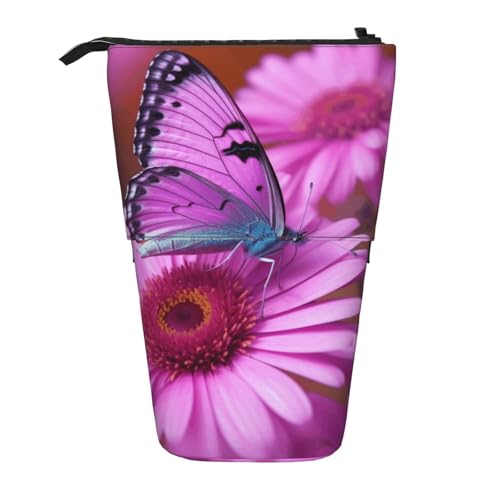 LHBWCVN Kosmetiktasche mit Blumenmotiv, Motiv: Schmetterling, stehend, Teleskop-Bleistifttasche, tragbarer Stifthalter, niedliches Stand-up-Bleistiftetui für Damen und Herren, Reise-Münztasche von LHBWCVN