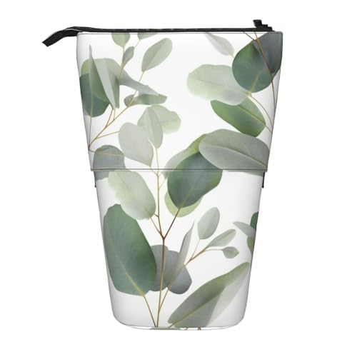 LHBWCVN Kosmetiktasche mit Eukalyptusblättern, Teleskop-Federmäppchen, tragbarer Stifthalter, niedlicher Stand-up-Bleistiftbeutel für Damen und Herren, Reise-Münztasche, Geldbörse von LHBWCVN