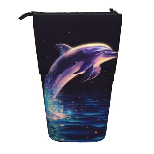 LHBWCVN Kosmetiktasche mit Glitzer-Delfin, stehendes Federmäppchen, Teleskop-Bleistifttasche, tragbarer Stifthalter, niedliches Stand-up-Bleistiftetui für Damen und Herren, Reise-Münztasche, Geldbörse von LHBWCVN