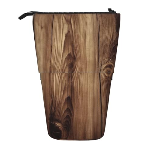 LHBWCVN Kosmetiktasche mit Holzmaserung, Stehendes Federmäppchen, Teleskop-Bleistifttasche, tragbarer Stifthalter, niedliches Stand-up-Bleistiftetui für Damen und Herren, Reise-Münztasche, Geldbörse von LHBWCVN