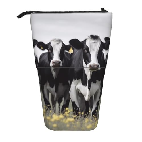 LHBWCVN Kosmetiktasche mit Kuhmotiv, ausziehbar, tragbar, niedlich, für Damen und Herren, Reise-Münztasche, Geldbörse, Schwarz / Weiß von LHBWCVN