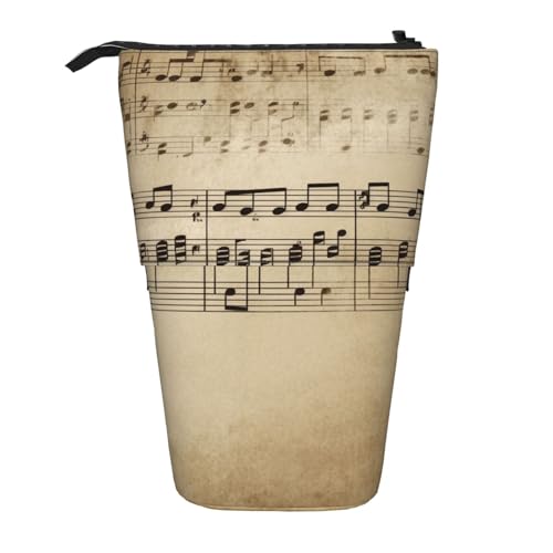 LHBWCVN Kosmetiktasche mit Musiknoten auf altem Papier, Stehendes Federmäppchen, Teleskop-Bleistifttasche, tragbarer Stifthalter, niedlicher Stand-up-Bleistiftbeutel für Damen und Herren von LHBWCVN