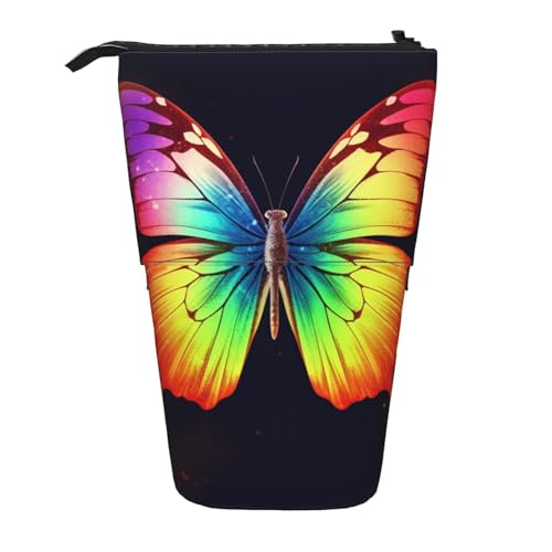 LHBWCVN Kosmetiktasche mit Regenbogen-Schmetterlingen, Stehendes Federmäppchen, Teleskop-Federtasche, tragbarer Stifthalter, niedliches Stand-up-Bleistiftetui für Damen und Herren, Reise-Münztasche von LHBWCVN