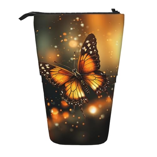 LHBWCVN Kosmetiktasche mit Schmetterlingen, Teleskop-Federmäppchen, tragbar, niedlich, für Damen und Herren, Reise-Münztasche, Geldbörse, Orange von LHBWCVN