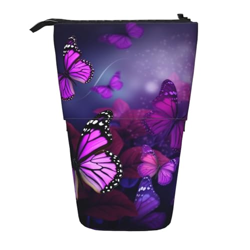 LHBWCVN Kosmetiktasche mit Schmetterlingen, Teleskop-Federmäppchen, tragbar, niedlich, für Damen und Herren, Reise-Münztasche, Geldbörse, Violett von LHBWCVN
