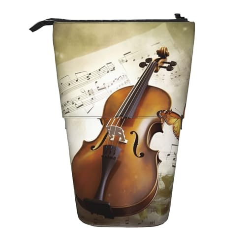 LHBWCVN Kosmetiktasche mit Schmetterlings- und Cellomotiv, Teleskop-Federtasche, tragbarer Stifthalter, niedliches Stand-up-Bleistiftetui für Damen und Herren, Reise-Münztasche, Geldbörse von LHBWCVN