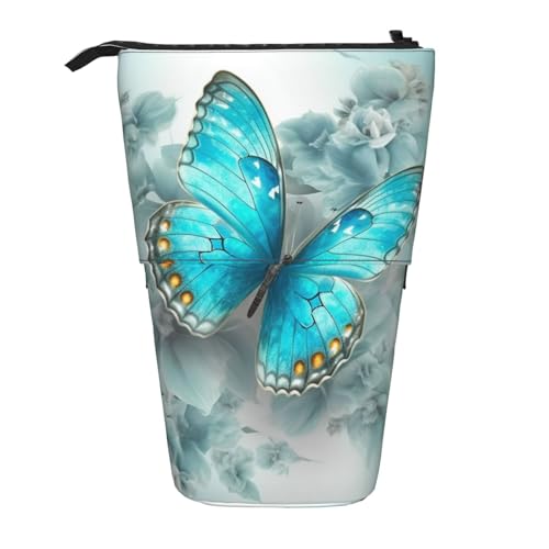 LHBWCVN Kosmetiktasche mit Schmetterlingsmotiv, Teleskop-Federtasche, tragbar, niedlich, für Damen und Herren, Reise-Münztasche, Geldbörse, Hellblau von LHBWCVN