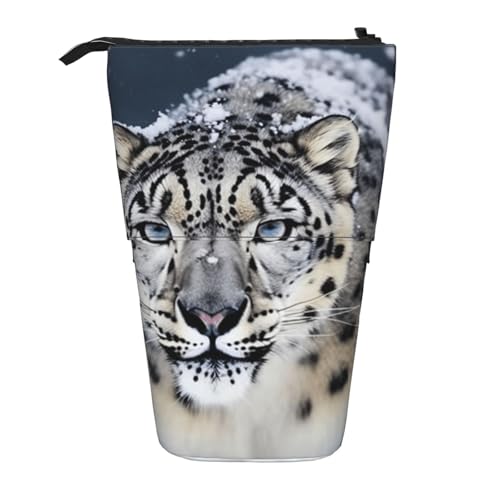 LHBWCVN Kosmetiktasche mit Schneeleopard-Motiv, stehend, Teleskop-Federtasche, tragbarer Stifthalter, niedlicher Stand-up-Bleistiftbeutel für Damen und Herren, Reise-Münztasche, Geldbörse von LHBWCVN