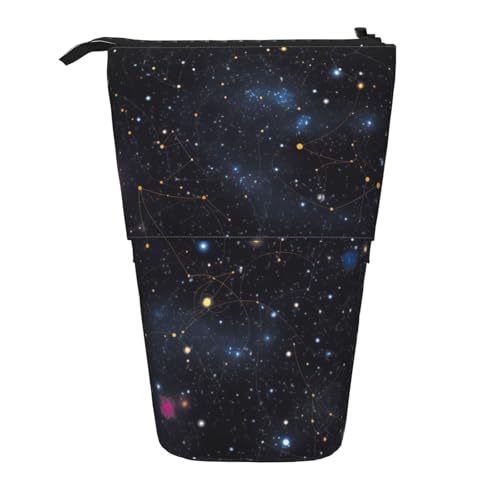 LHBWCVN Kosmetiktasche mit Sternbild, Sternhaufen Galaxien, Stehendes Federmäppchen, Teleskop-Federtasche, tragbarer Stifthalter, niedliches Stand-up-Bleistiftetui für Damen und Herren von LHBWCVN